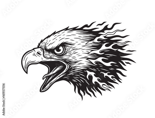 Fierce angry eagle head with dynamic flames, ideal for bold and powerful designs.