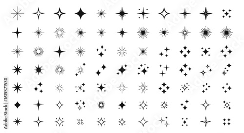 Clean and fresh sparkle icon set. Simple glyph symbols of shine and glimmer to indicate newness, cleanliness, or quality.

