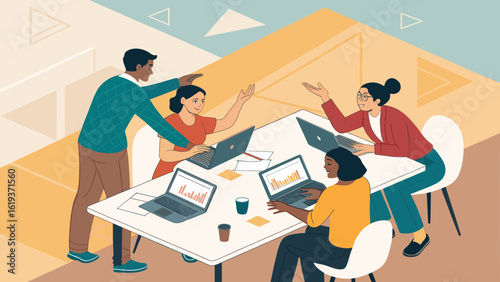 Diverse team collaborating on project, perfect for website or presentation.