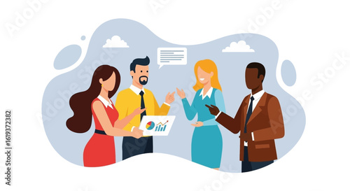 Diverse business team collaborating on project, ideal for presentations and marketing materials.