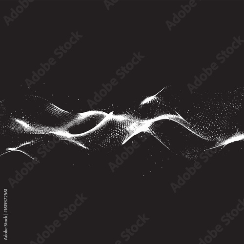 Abstract black and white frequency waves on dark background, creating a minimalist, high-tech visual effect