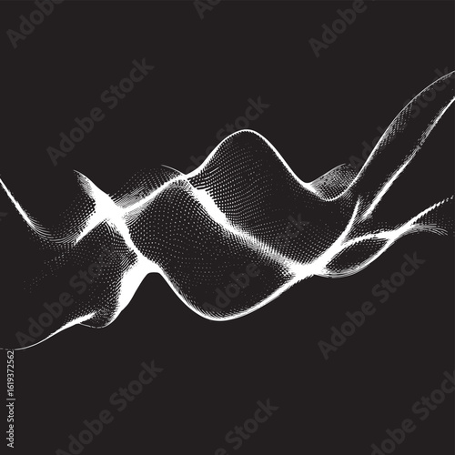 Abstract black and white frequency waves on dark background, creating a minimalist, high-tech visual effect