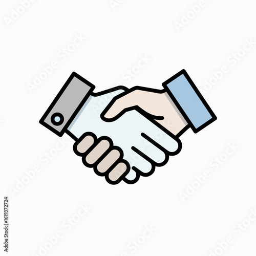 Simple illustration depicting a handshake, symbolizing agreement and collaboration.