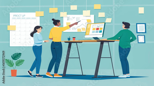 Diverse team collaborating on project, perfect for teamwork and business presentations.