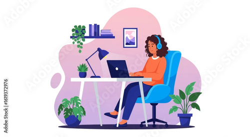 Woman working from home on laptop, perfect for remote work and freelance articles.