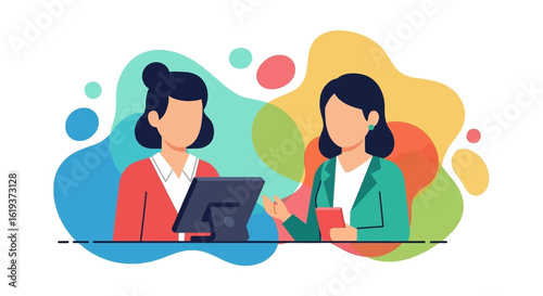 Two businesswomen having a meeting, perfect for presentations on collaboration and teamwork.