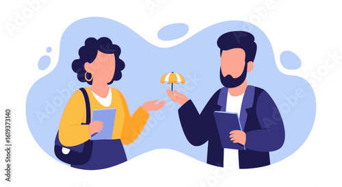 Insurance Agent Explaining Policy to Client, Illustration for Website or Brochure