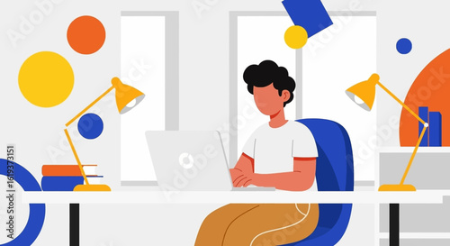 Person working on laptop at desk, ideal for website banners, blog posts, and presentations.