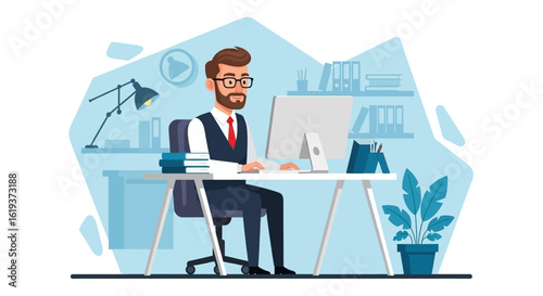 Businessman working at his desk in a modern office - perfect for website banners or business presentations.