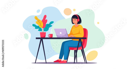 Woman working from home on laptop, perfect for blog posts about remote work or productivity.