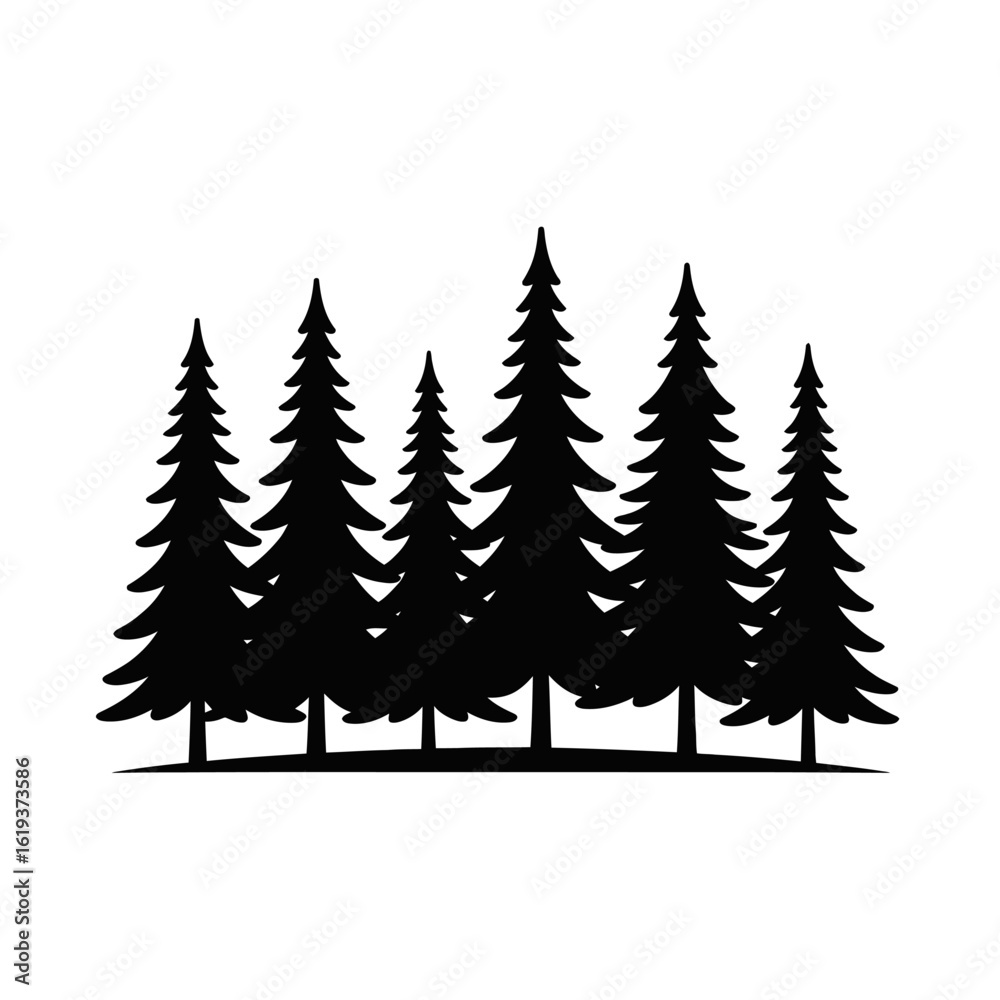 Obraz premium Silhouette of a pine forest isolated on white background