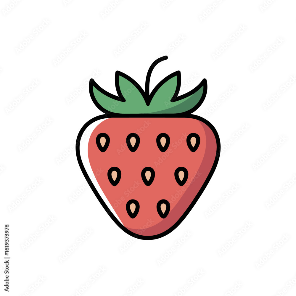 Obraz premium Red strawberry with green leaves isolated on white background