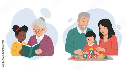 Illustration of Grandparents and Grandchildren: Perfect for family blogs, children's books, or educational websites.