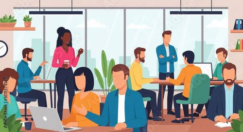 Diverse team collaborating in a modern office, perfect for website banners or company brochures.