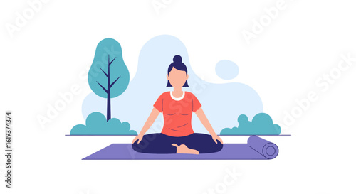 Woman meditating outdoors: Perfect for wellness websites, yoga studios, or mindfulness apps.