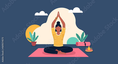 Woman meditating in a peaceful setting, perfect for wellness websites or brochures.