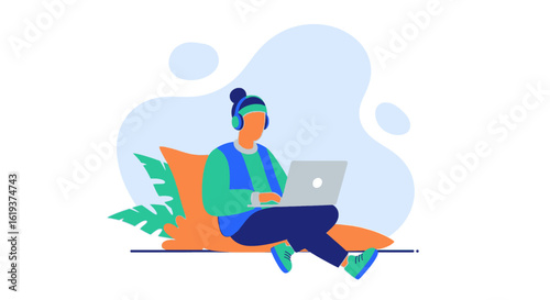 Person working on laptop, comfortable at home, perfect for blog posts or website banners.
