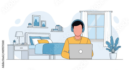 Person working from home on laptop, illustration perfect for remote work articles or blog posts.