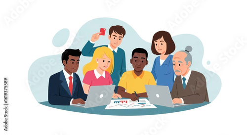 Diverse team collaborating on project, perfect for website banners or presentations on teamwork and diversity.
