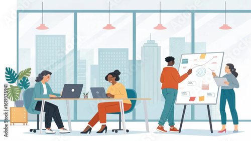Diverse team brainstorming in modern office, perfect for website landing pages or company brochures.