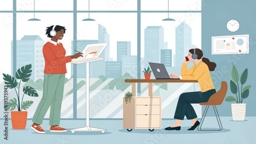 Diverse colleagues collaborating in a modern office, perfect for illustrating teamwork and productivity on a website or company brochure.