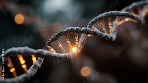 A detailed illustration of a DNA double helix with a glowing section, conceptually representing gene editing, genetic research, or a scientific breakthrough.