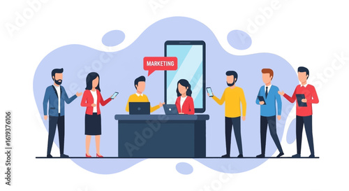 Team of professionals collaborating on a marketing project, perfect for presentations or website banners.