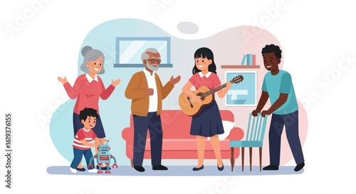 Multigenerational family enjoying time together, perfect for family, togetherness, and community themes.