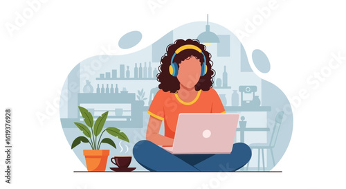 Woman working on laptop in a cafe, perfect for blog posts about remote work or freelance life.