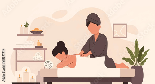 Relaxing Spa Massage Illustration for Wellness Websites and Brochures
