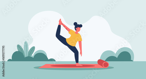 Woman practicing yoga outdoors, perfect for wellness websites and brochures.