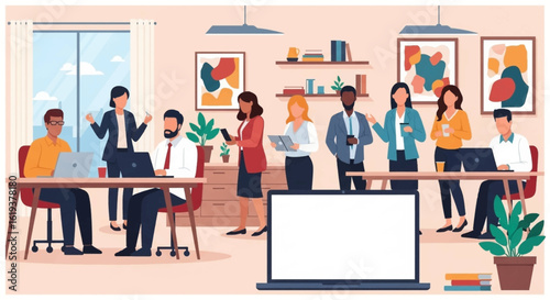 Diverse business team collaborating in a modern office, perfect for website banners or presentations.