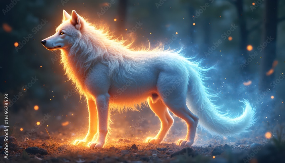 Fototapeta premium Guardian Spirit Wolf Formed Of Mystical Energy Flow
