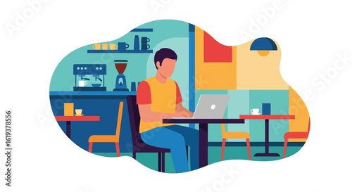 Person working on laptop in a cafe - perfect for website banners, blog posts, or social media.