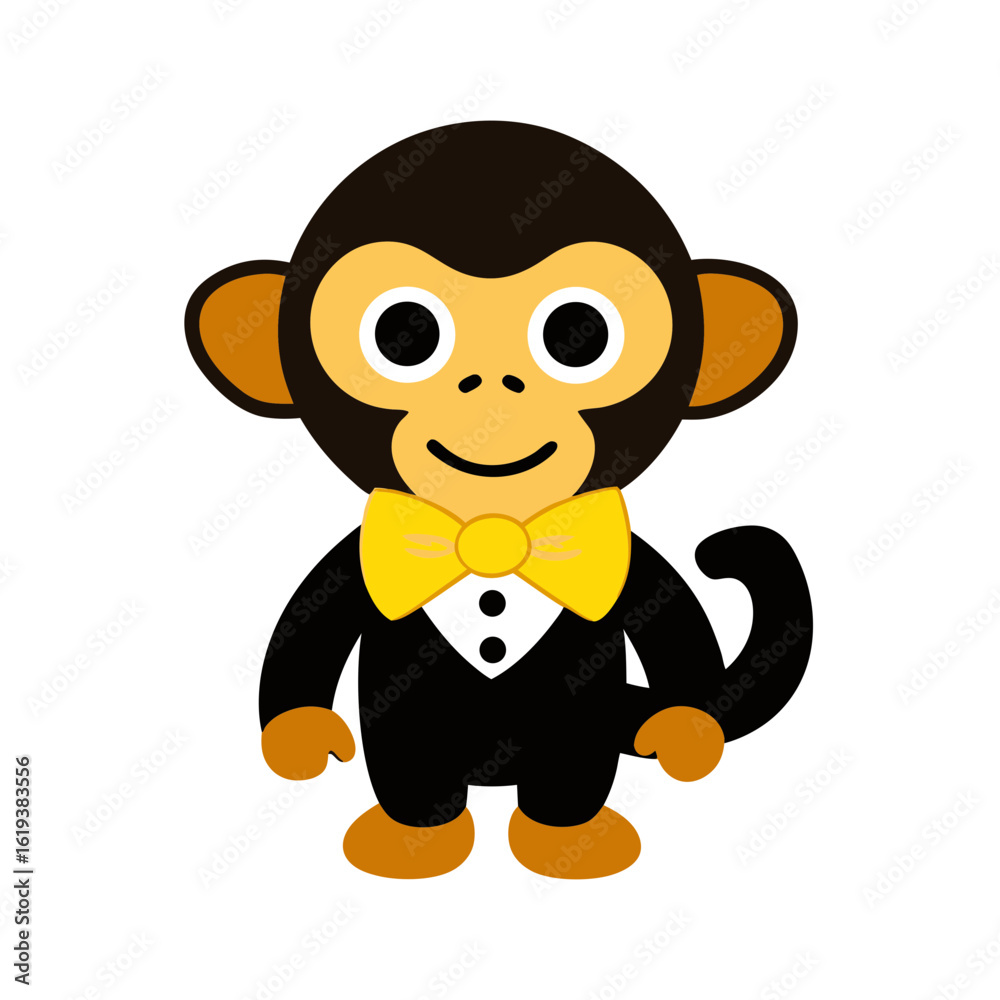 Obraz premium Cartoon Chimpanzee Vector Illustration Wearing a Bow Tie