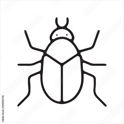 Simple outline drawing of a insect with six legs and small antennae