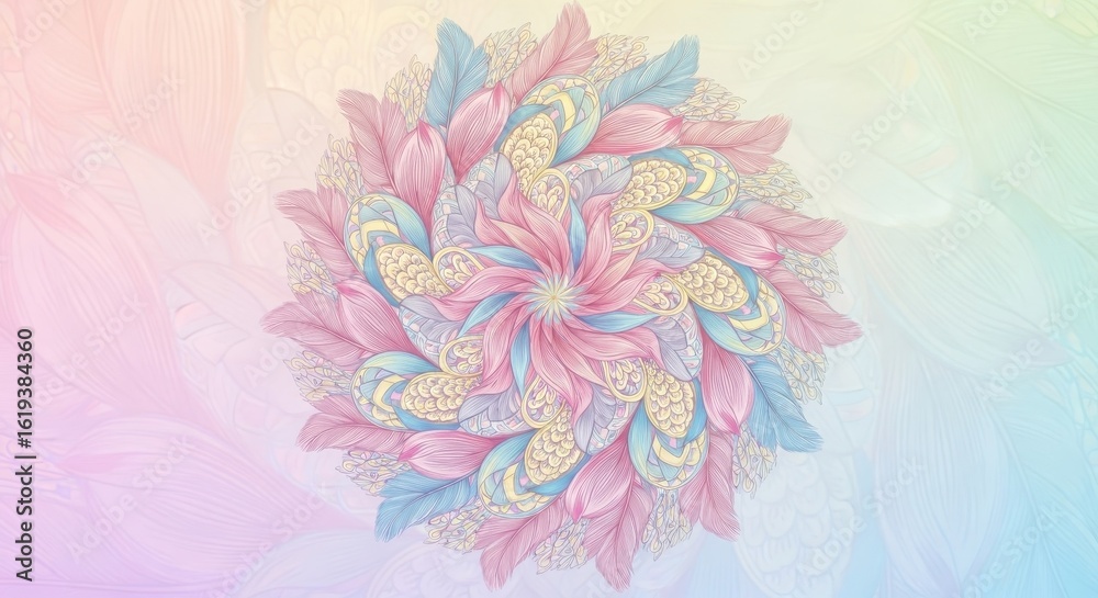 Whimsical pastel explosion of abstract floral shapes and swirling patterns against a soft gradient background evoking dreams and fantasy Whimsical pastel explosion of abstract floral shapes and swirling patterns against a soft gradient background evoking dreams and fantasy