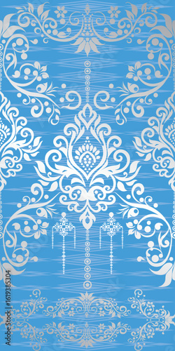 Thai Brocade in Blue Haze, Thai Royal Lines in Blue