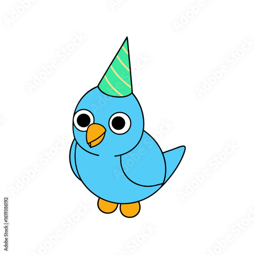 Cartoon Budgie Vector Illustration Wearing a Party Hat