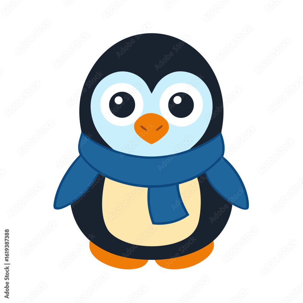 Naklejka premium Cartoon Penguin Chick Vector Illustration Wearing a Scarf