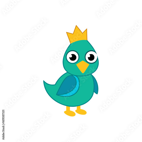 Cartoon Quetzal Vector Illustration Wearing a Crown
