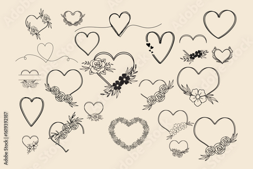 Doodle Heart SVG Bundle, Heart SVG Bundle, Sketch, Hand-drawn Heart svg, floral Heart svg, Name Frame svg, Floral Heart Frame SVG Bundle