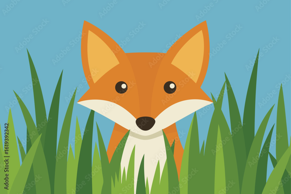 Obraz premium Fox peeking through tall grass wilderness