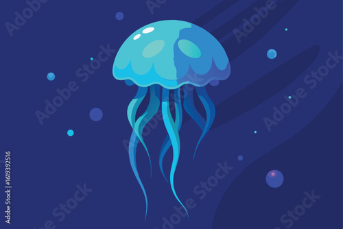 Jellyfish glowing in deep ocean scene