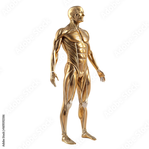 GoldPlated Human Anatomy Muscular Male Figure Render