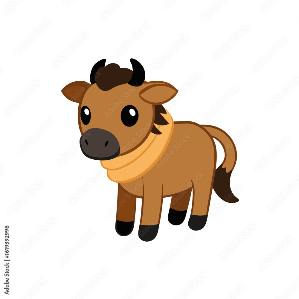 Obraz premium Cartoon Wildebeest Calf Vector Wearing a Scarf