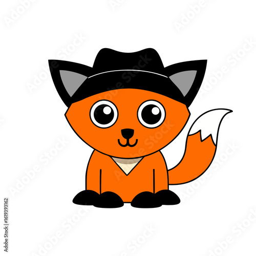 Cartoon Zorro Fox Kit Vector Illustration Wearing a Detective Hat