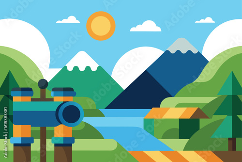 Scenic overlook with camera gear setup