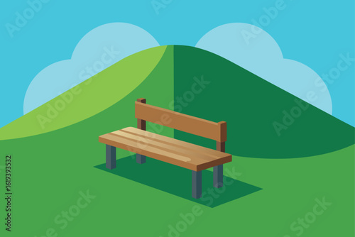 Shaded bench on peaceful hilltop