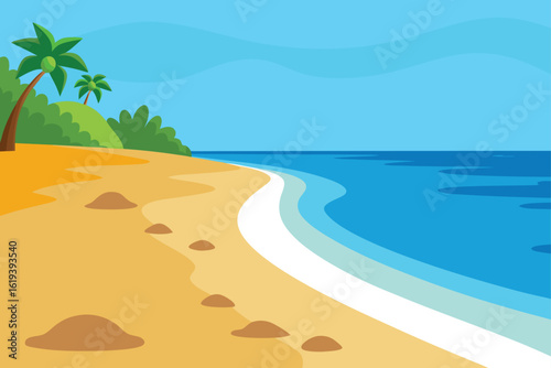 Secluded beach with footprints in sand